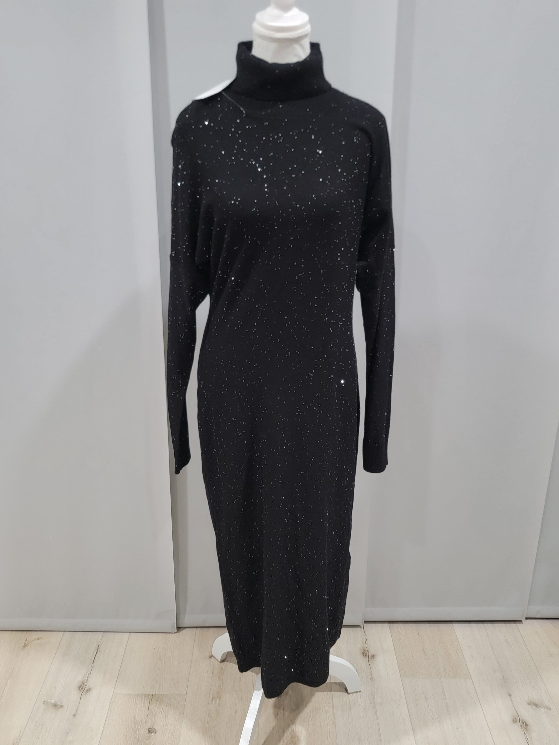 Joseph Ribkoff Black Sparkle Turtleneck Maxi Dress
